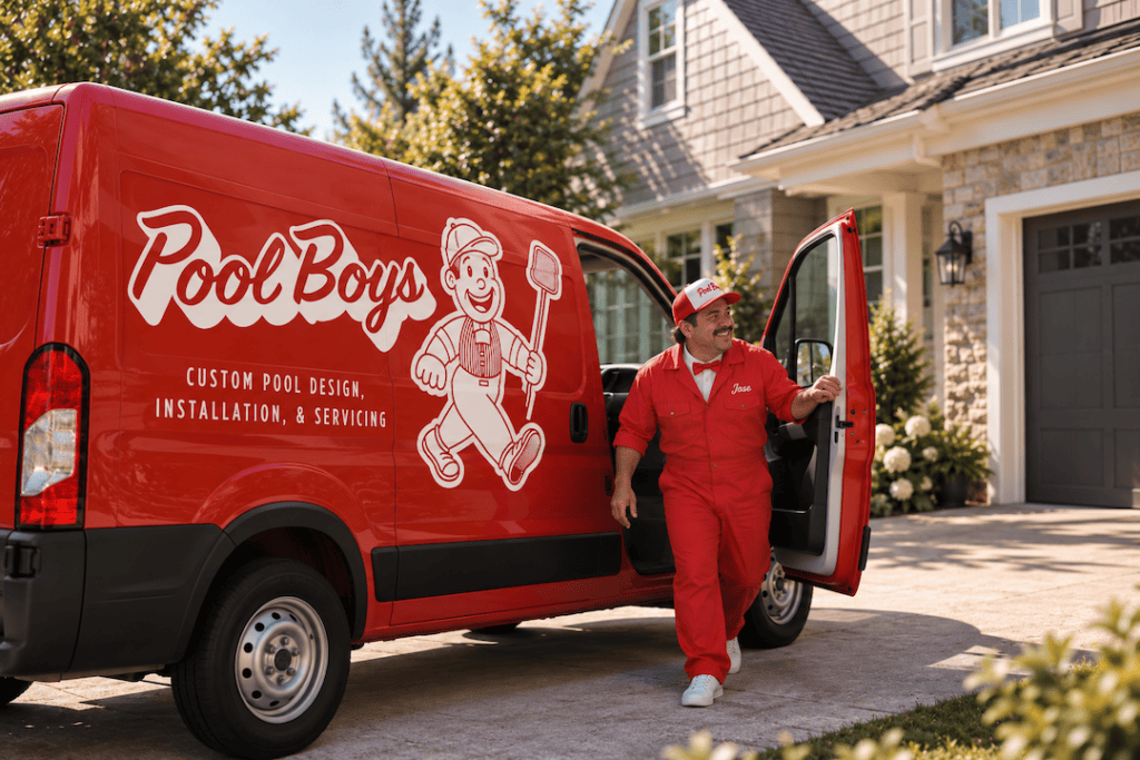 Mockup of a pool company service van.